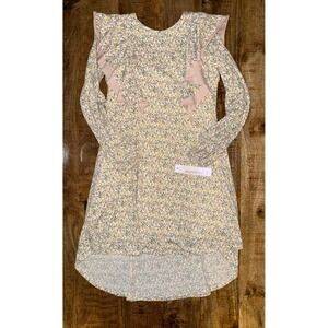 Isobella & Chloe Girls Floral Ruffle Long Sleeve High Low Dress Pink Cream NWT